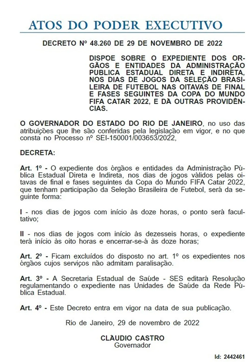 Prefeitura de Santana do Ipanema define expediente durante jogos