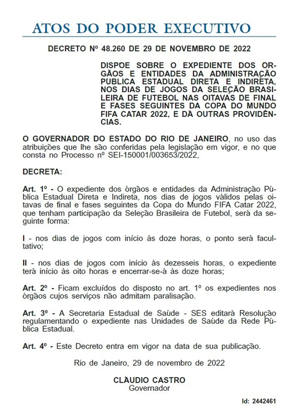 Notícia - Prefeitura terá horários especiais em dias de jogos da Seleção  Brasileira na Copa do Mundo - Governo Municipal de Siqueira Campos