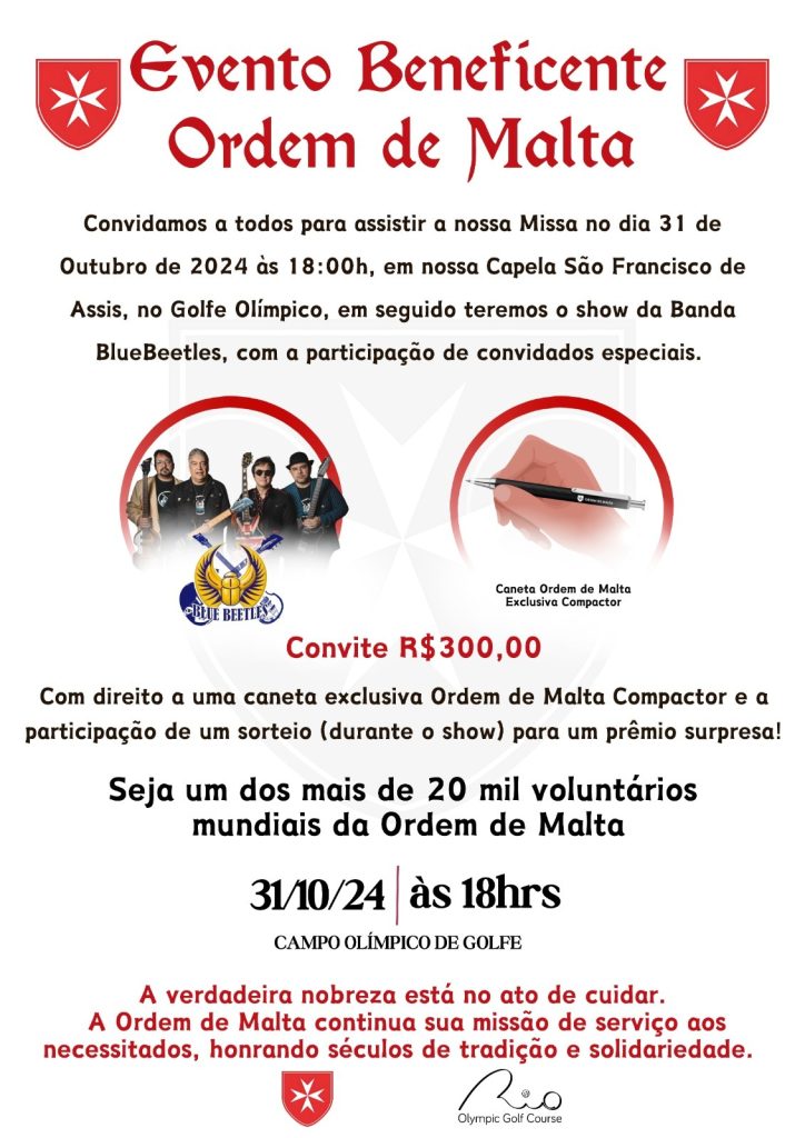 Flyer Cruz de Malta Banda carioca, cover dos Beatles, se apresenta em evento beneficente no Campo Olímpico de Golfe